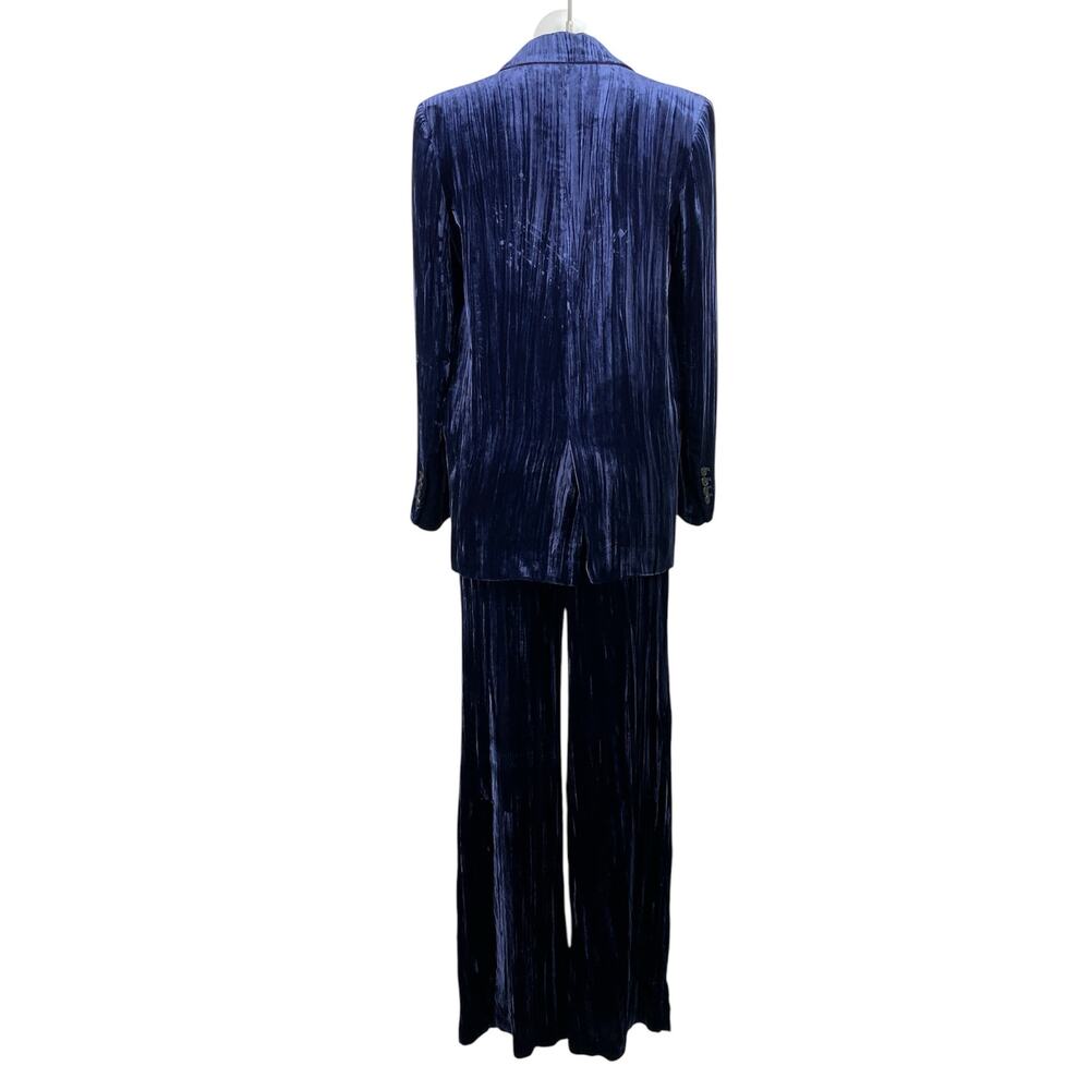 Zara Women's Blue Velvet Velour Blazer Suit & Wide Leg Trouser Pant Sets Size XS - Picture 3 of 5